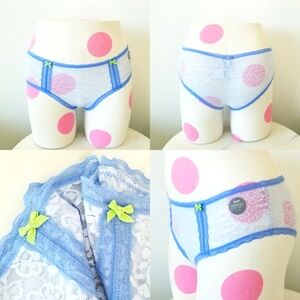 Aerie Floral Lace Blue Cheeky Panty Neon Bows NWT